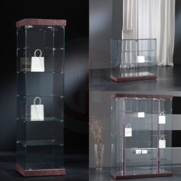 FAY TOWER FRAMLESS GLASS DISPLAY CABINET FAUX LEATHER 93cm WIDE Glass