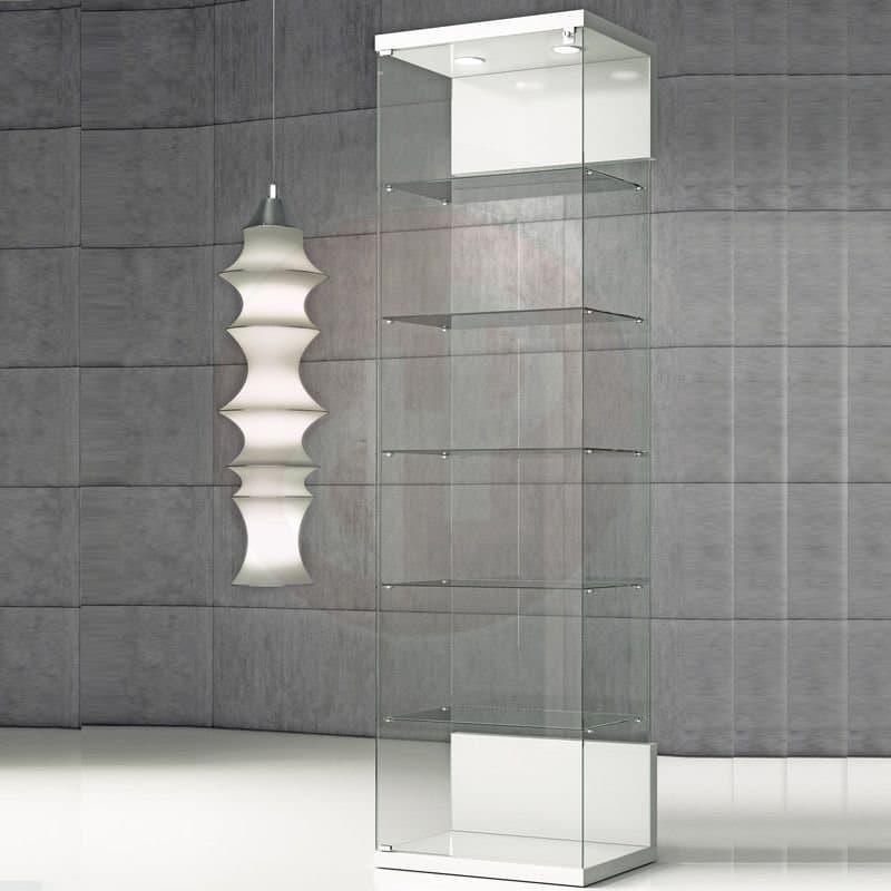 Quadram tall all glass showcase with top lights 60cm wide — image 1