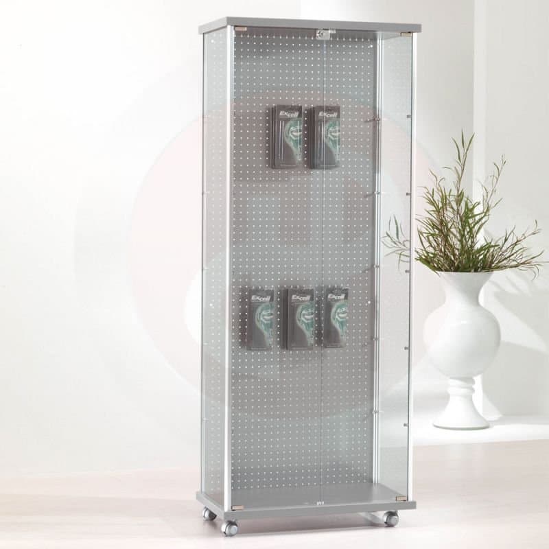 Gems tower showcase with back panell for hooks 73cm wide