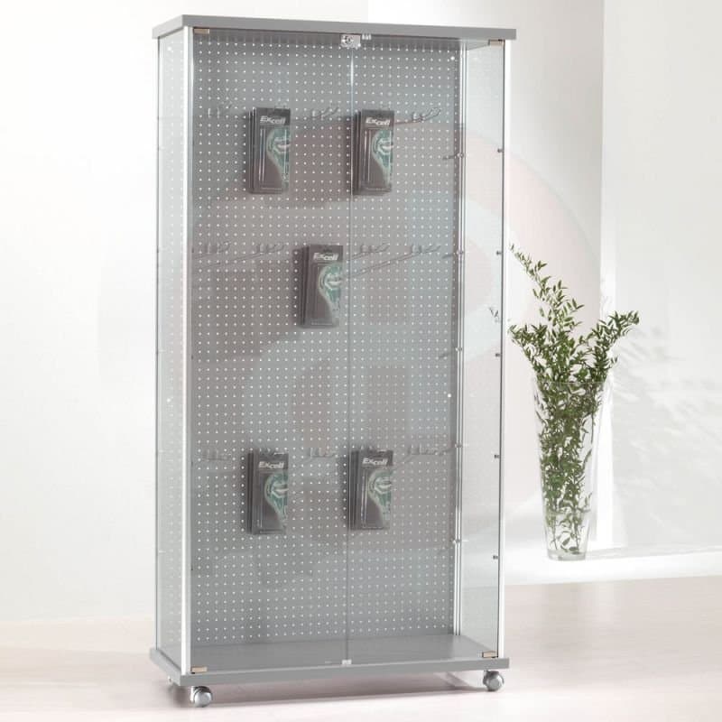Gems tower showcase with back panell for hooks 93cm wide