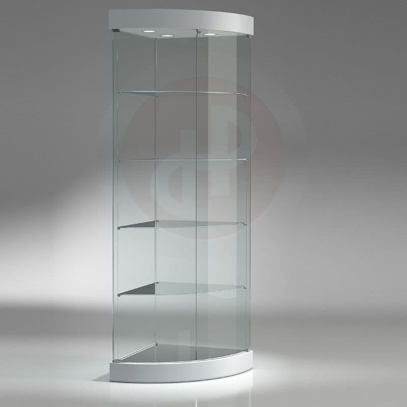 Curved 2 tall corner display cabinet 58cm deep