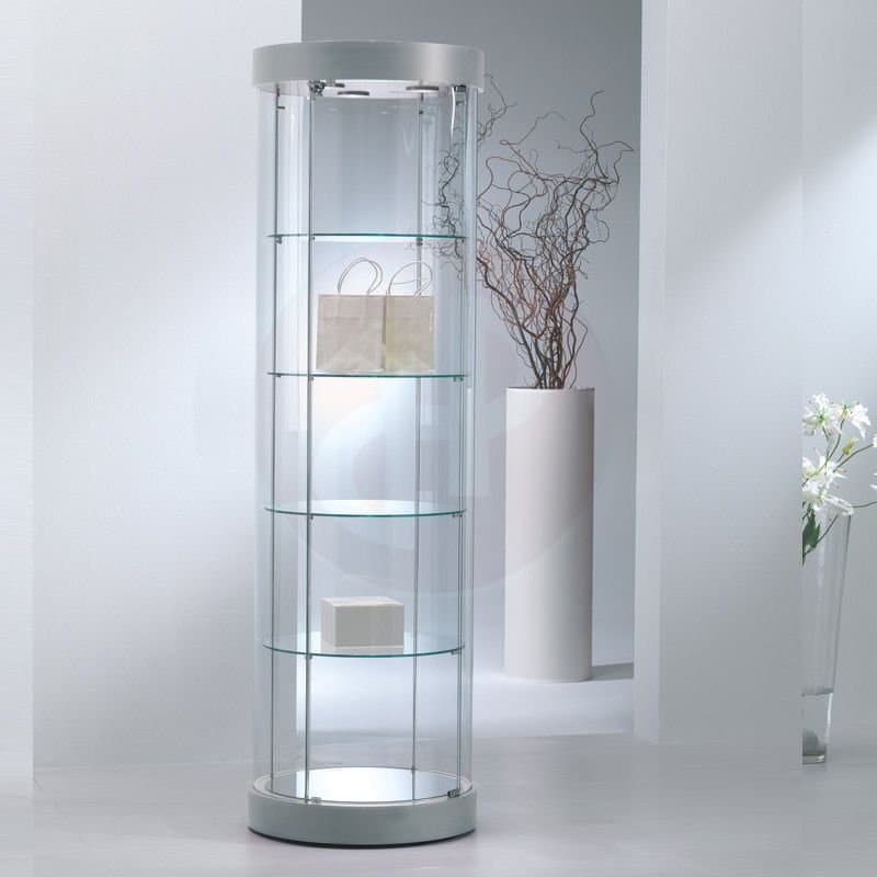 Curved 2 tall round glass showcase 56cm diameter