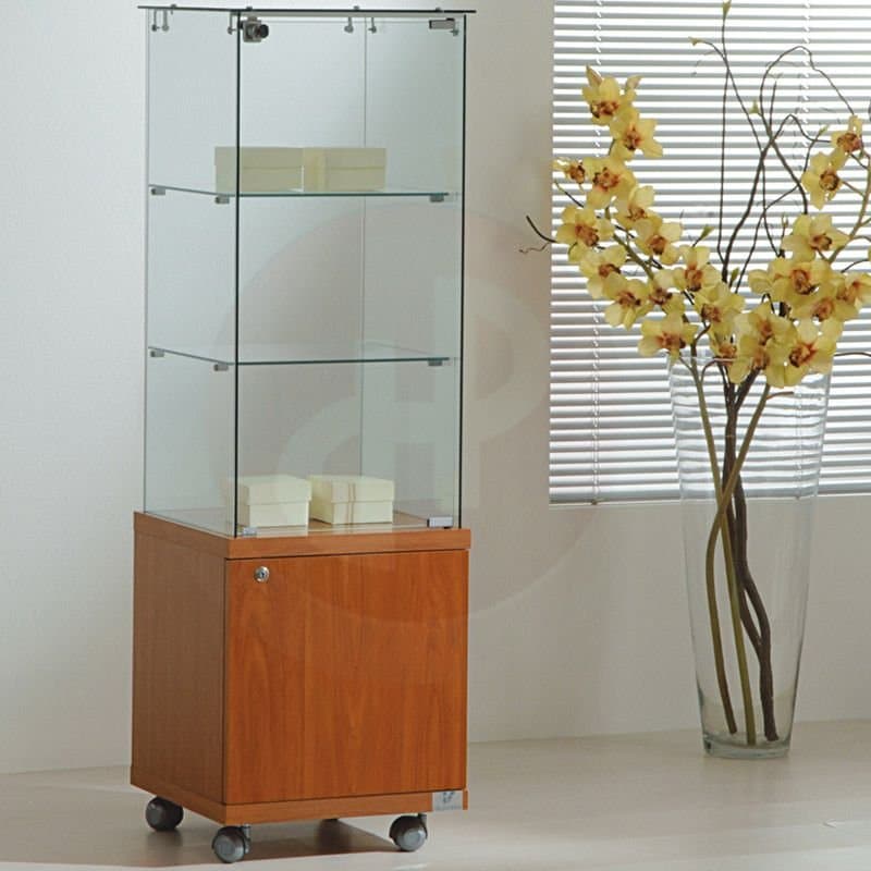Vfm 140cm h all glass showcase with storage 40cm wide — image 1