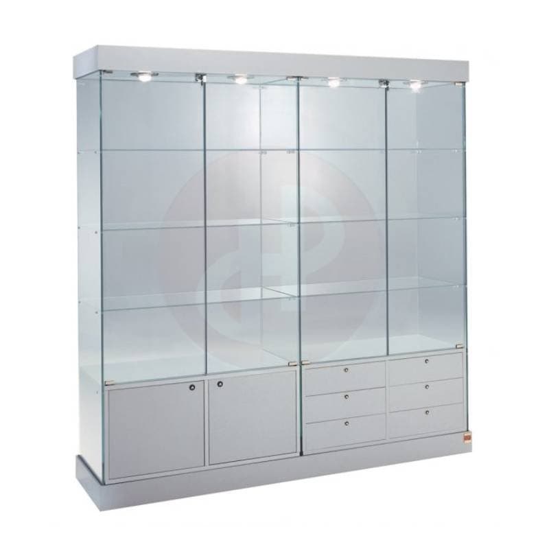 Aqua tower showcase with storage and top lights 182cm wide
