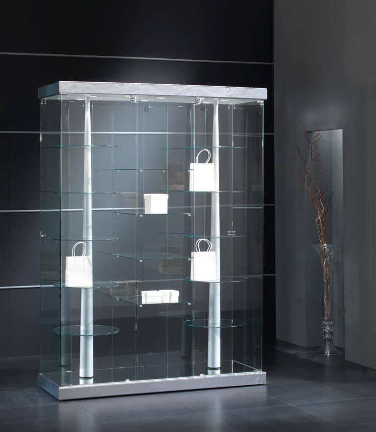 Fay tower frameless twin revolving display cabinet faux leather 143cm wide