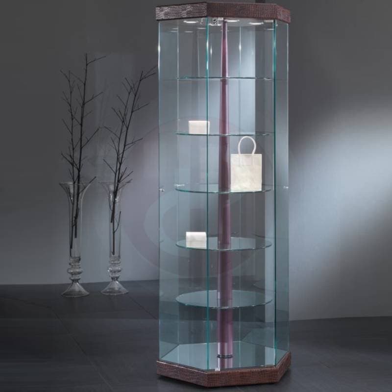 Fay tower framless half revolving display cabinet faux leather 74cm wide