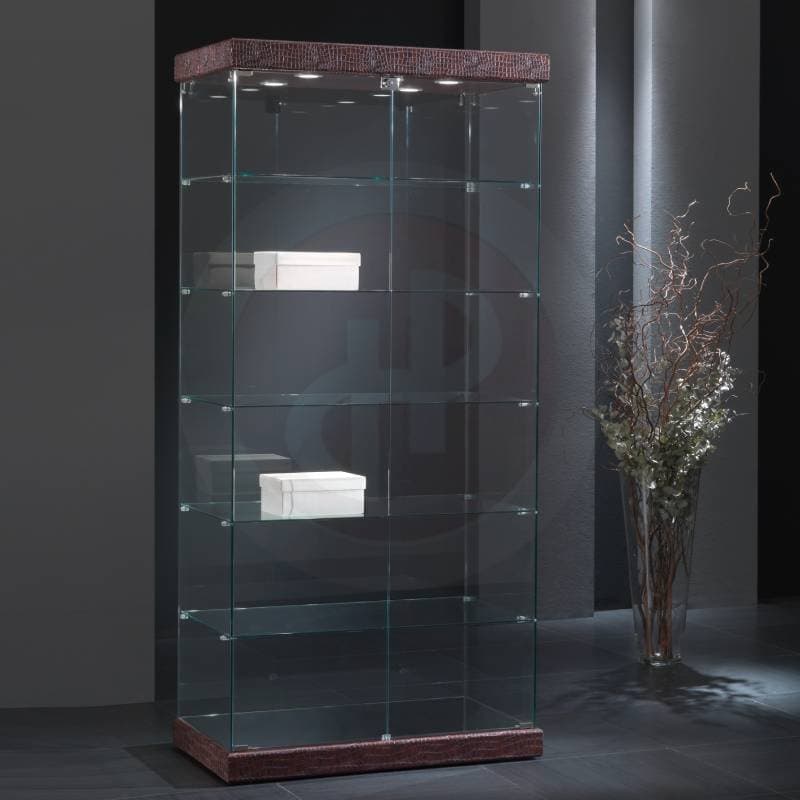 Fay tower framless glass display cabinet faux leather 93cm wide — image 1
