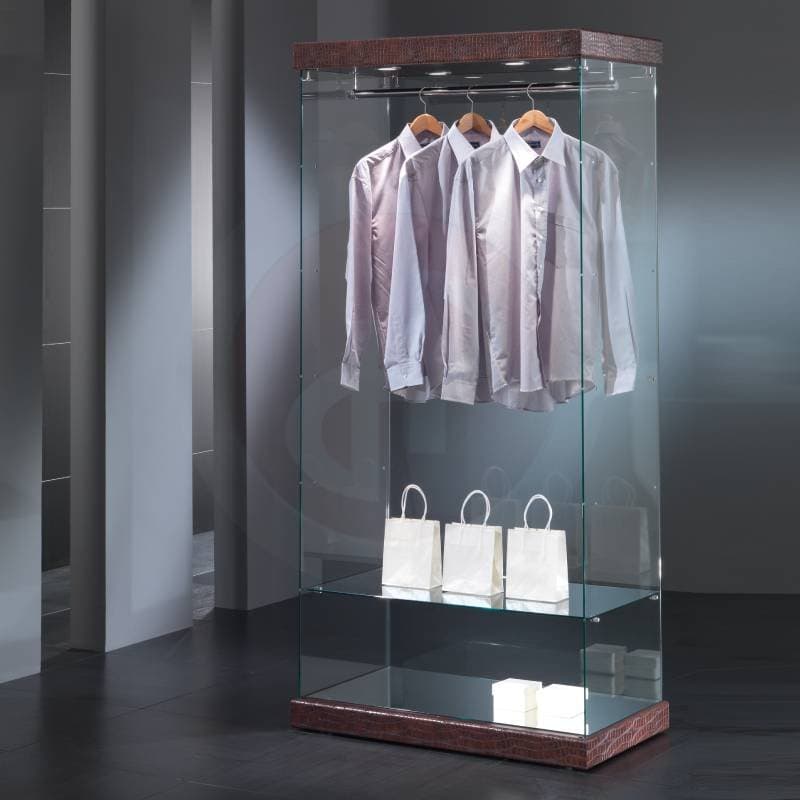 Fay tower framless glass display cabinet with rail flux leather 93cm wide