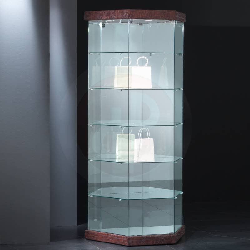 Fay tower framless display cabinet with top light flux leather 93cm wide