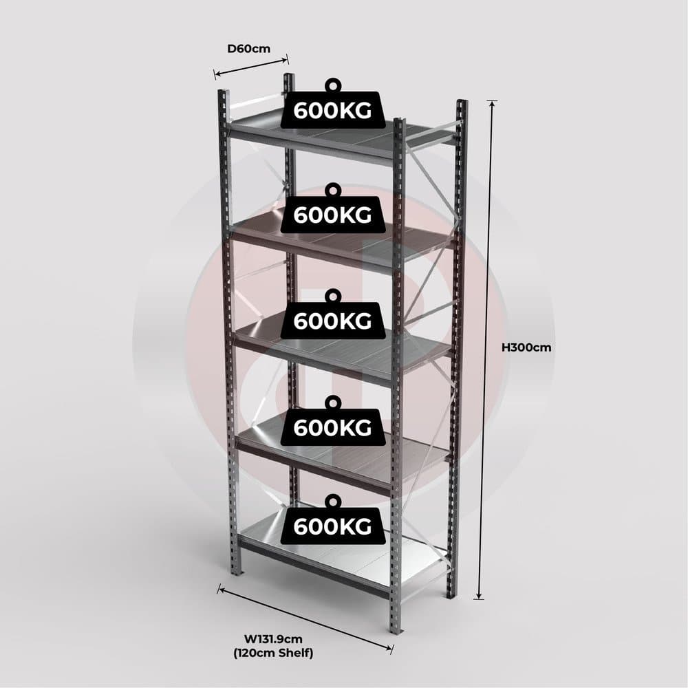 Mini Racking System 120 x 60 x 300cm H with 5 Galvanised Shelves