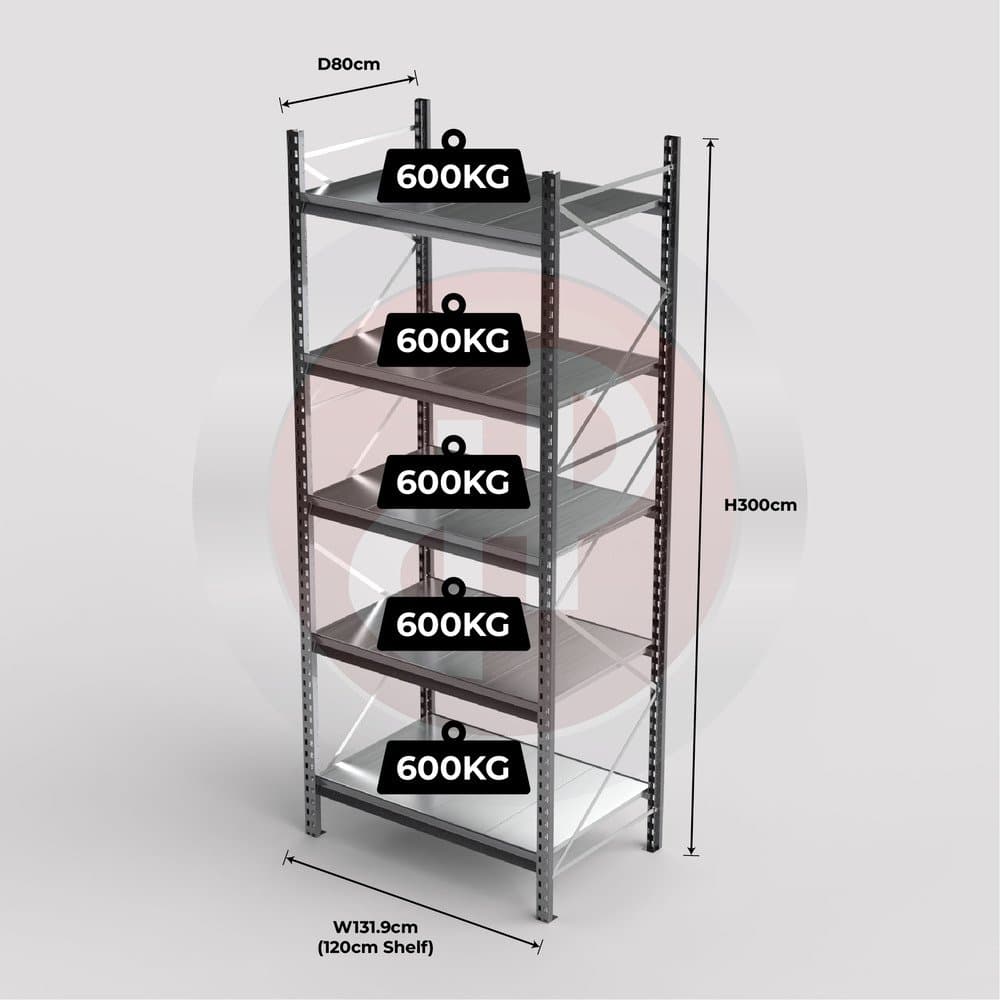 Mini Racking System 120 x 80 x 300cm H with 5 Galvanised Shelves — image 1