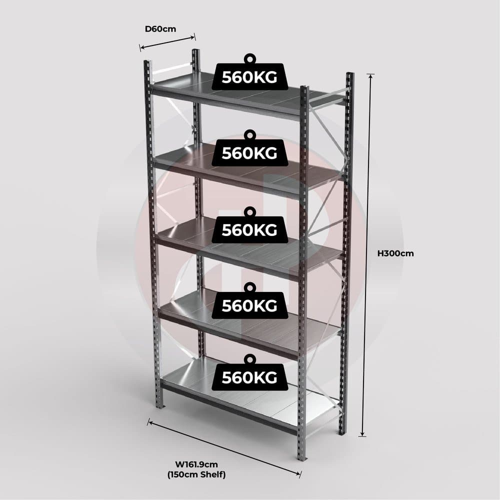 Mini Racking System 150 x 60 x 300cm H with 5 Galvanised Shelves — image 1