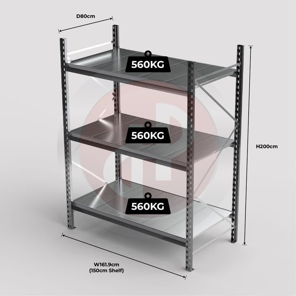 Mini Racking System 150 x 80 x 200cm H with 3 Galvanised Shelves — image 1