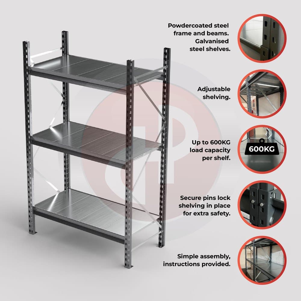Mini Racking System 120 x 60 x 200cm H with 3 Galvanised Shelves — image 4