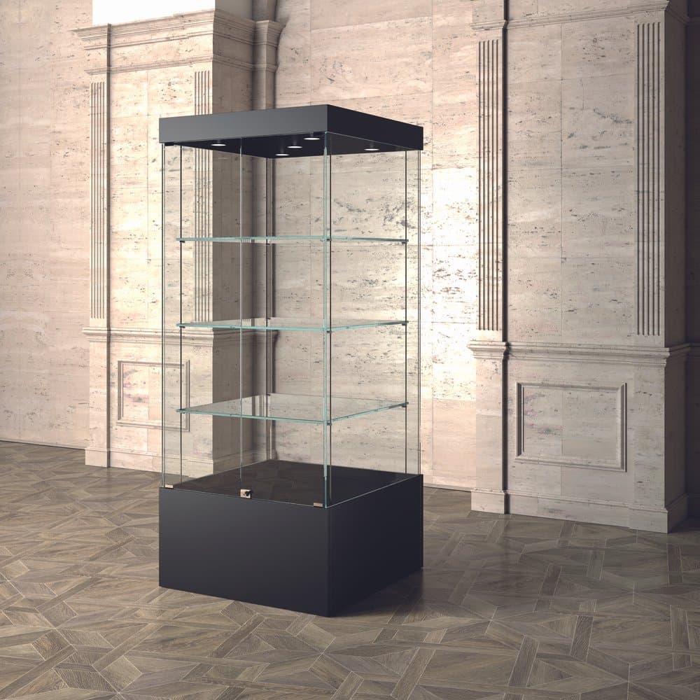 Wooden museum display showcase with 3 adjustable shelves and top lights 60cm wide — image 1