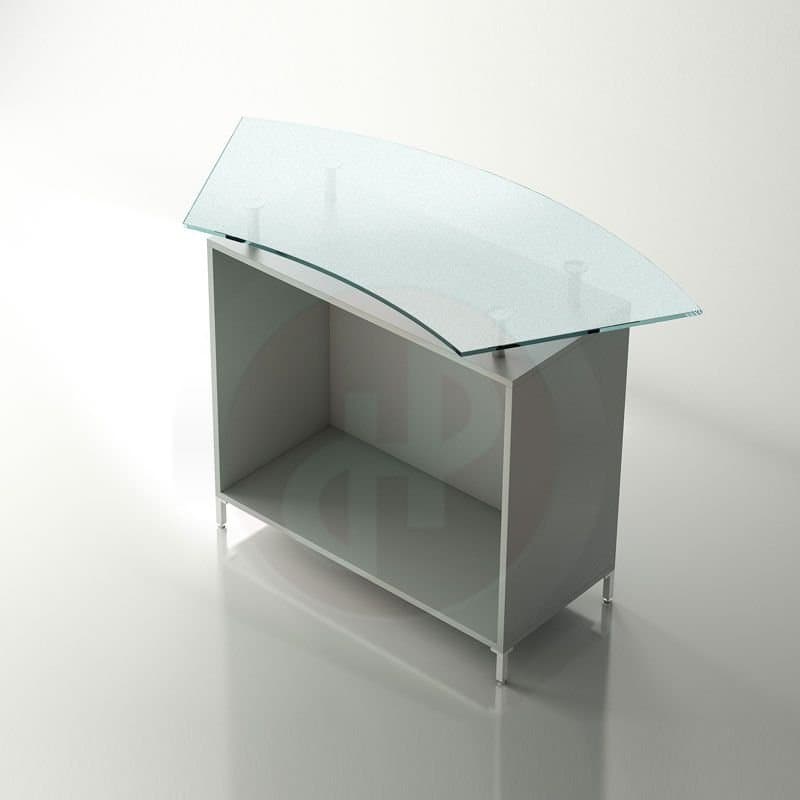 Aqua solid retail counter with glass top 150cm wide — image 1