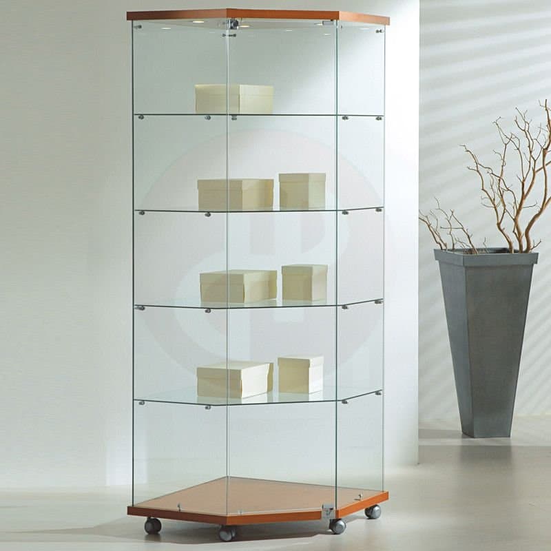 Vfm corner tower frameless showcase with top light 68cm deep — image 1