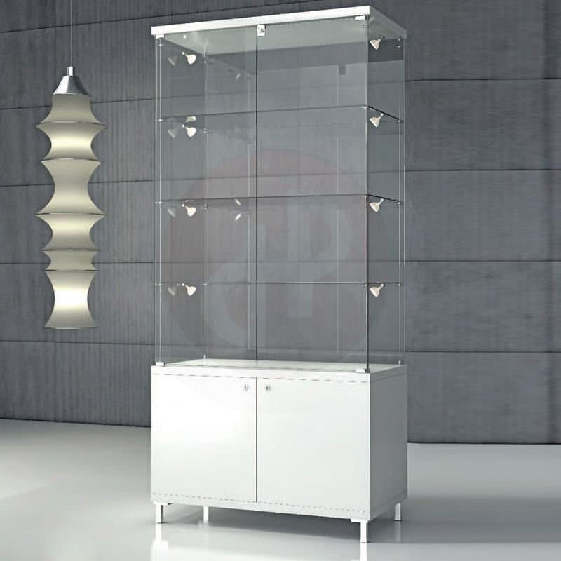 Quadram all glass showcase with side light and storage 85cm wide — image 1