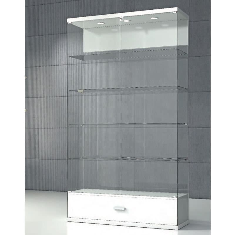 Quadram all glass showcase with top lights and storage 120cm wide — image 1