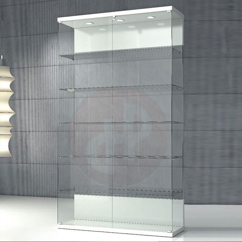 Quadram tall all glass showcase with top lights 120cm wide — image 1