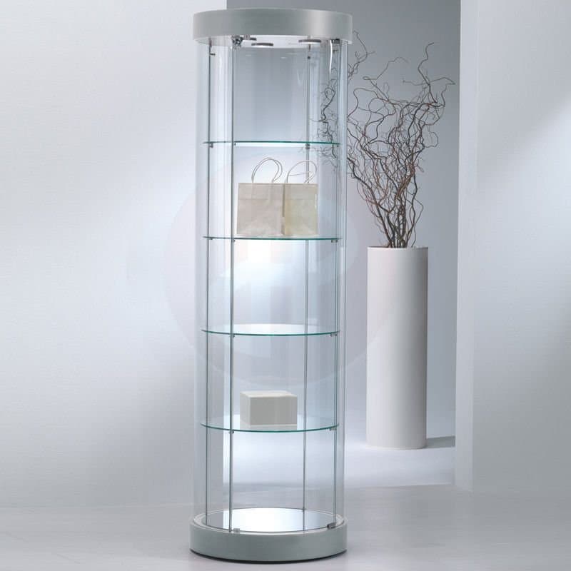 Curved 2 tall round glass showcase 70cm diameter — image 1