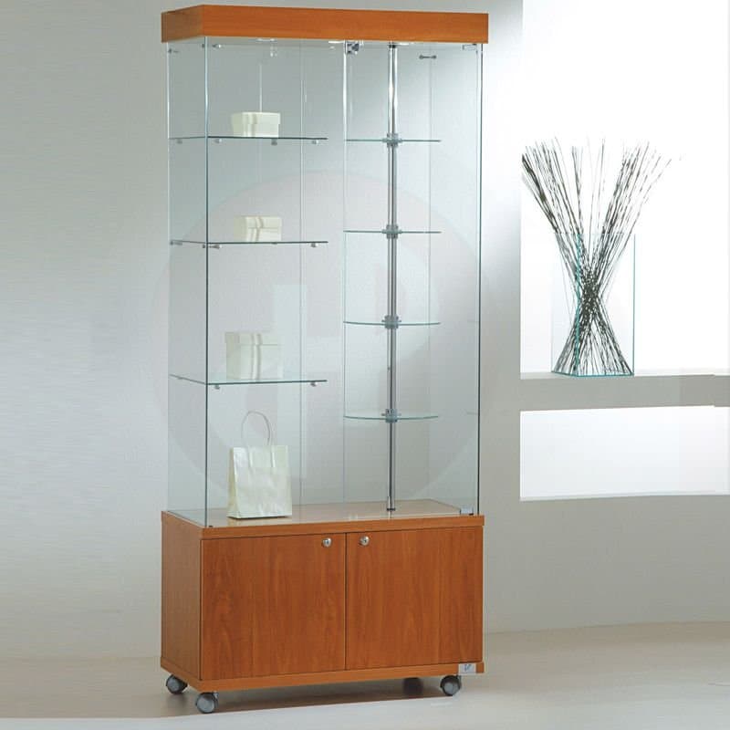 Vfm tower frameless part revoliving showcase with storage and top light 76cm wide — image 1