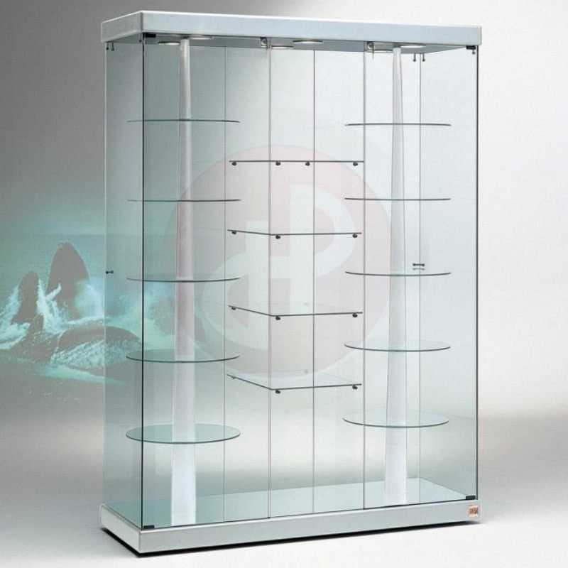Fay tower frameless twin revolving display cabinet with top lights 143cm wide — image 1