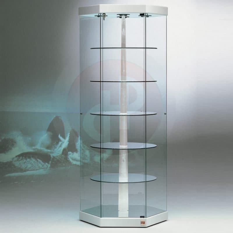 Fay tower framelss hexigonal revolving display cabinet with top lights 74d wide — image 1