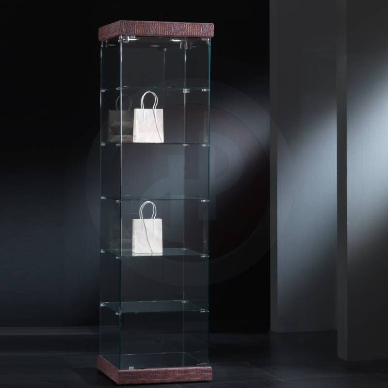 Fay tower frameless glass display cabinet faux leather 54cm wide — image 1