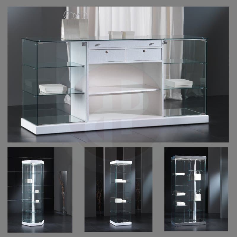 Fay tower frameless twin revolving display cabinet with top lights 143cm wide — image 2
