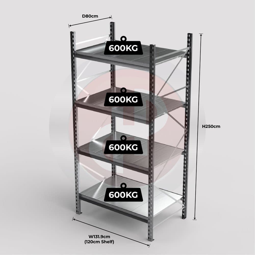 Mini Racking System 120 x 80 x 250cm H with 4 Galvanised Shelves — image 1