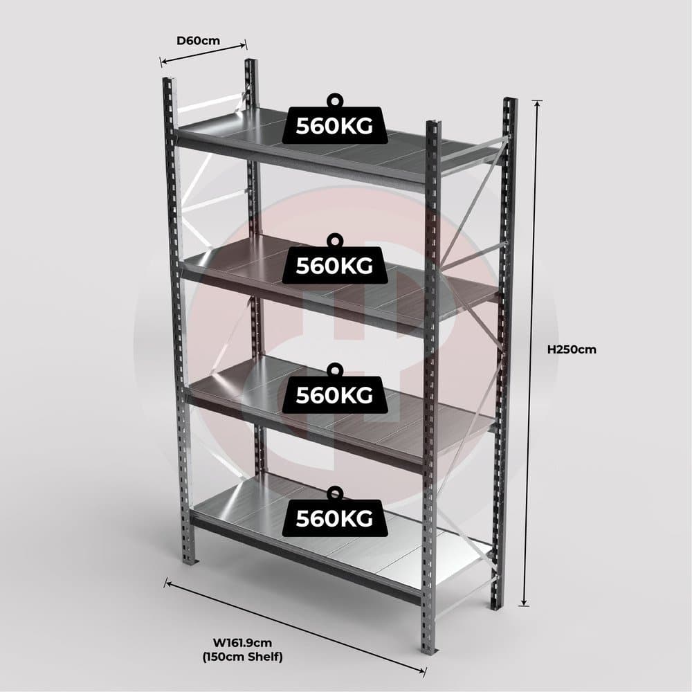 Mini Racking System 150 x 60 x 250cm H with 4 Galvanised Shelves — image 1