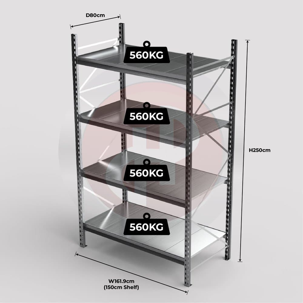 Mini Racking System 150 x 80 x 250cm H with 4 Galvanised Shelves — image 1