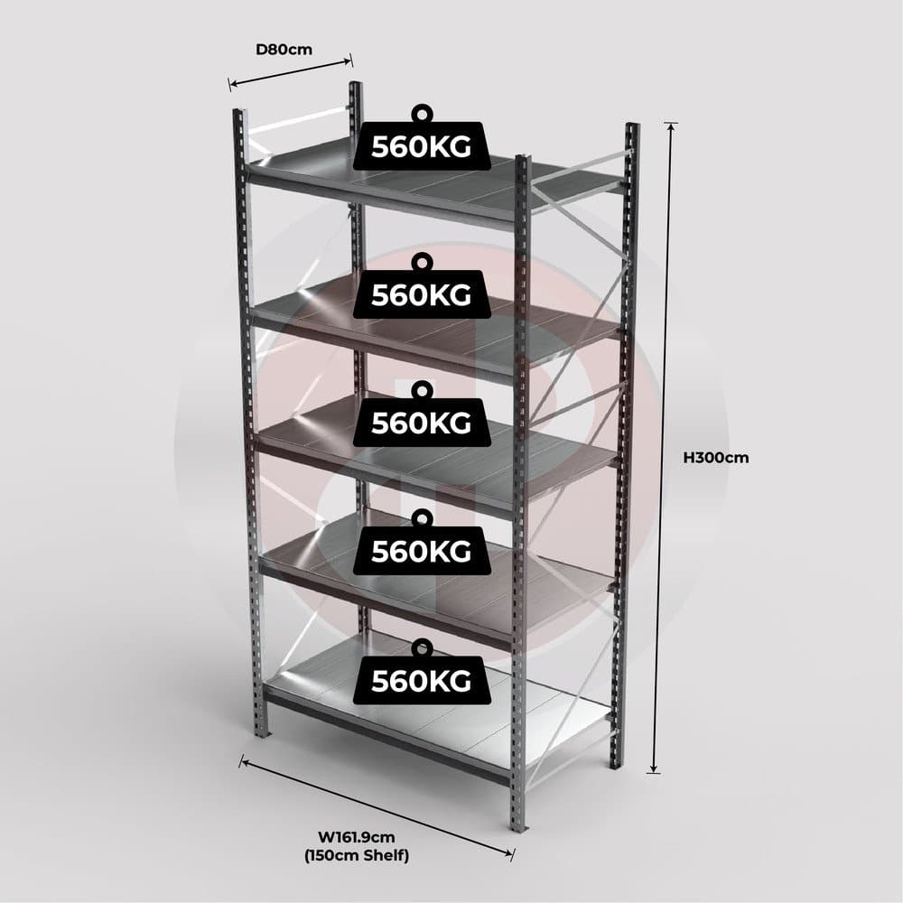 Mini Racking System 150 x 80 x 300cm H with 5 Galvanised Shelves — image 1