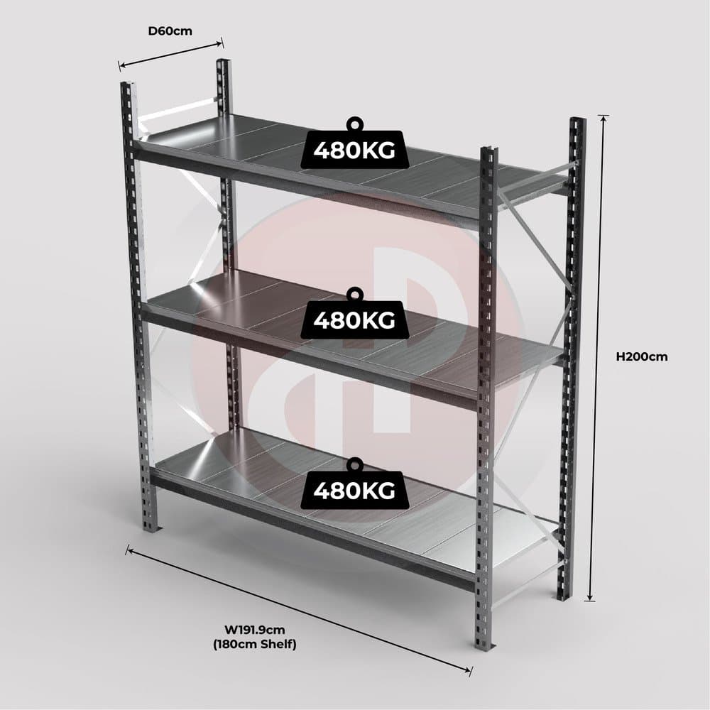Mini Racking System 180 x 60 x 200cm H with 3 Galvanised Shelves — image 1