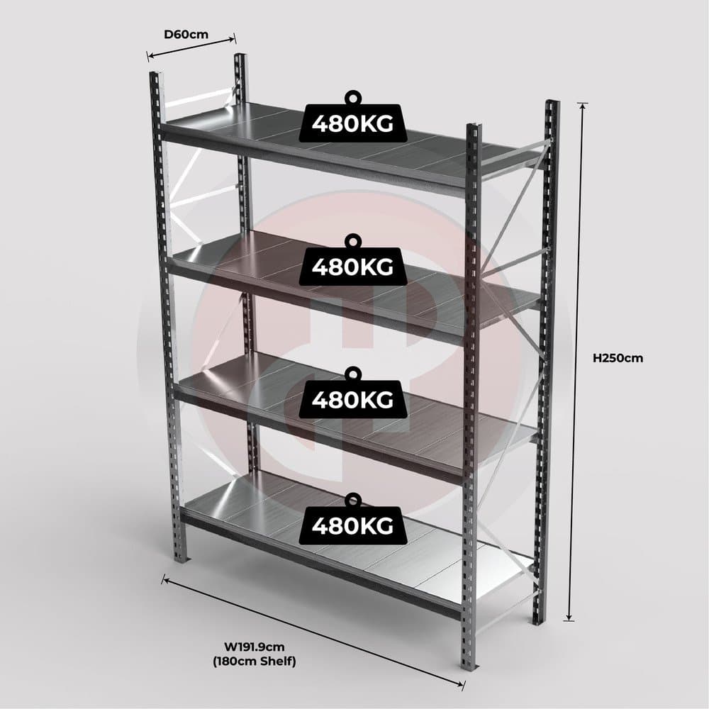 Mini Racking System 180 x 60 x 250cm H with 4 Galvanised Shelves — image 1