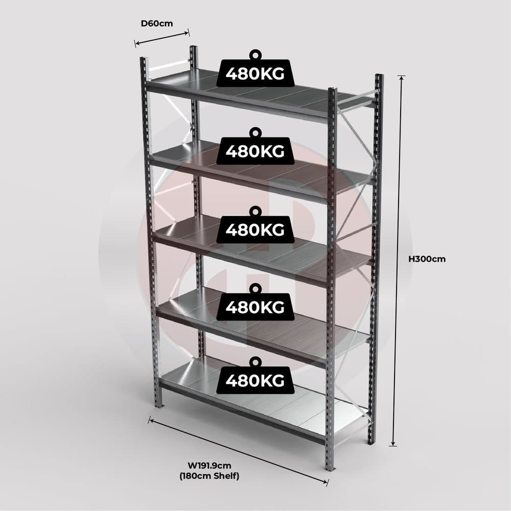 Mini Racking System 180 x 60 x 300cm H with 5 Galvanised Shelves — image 1