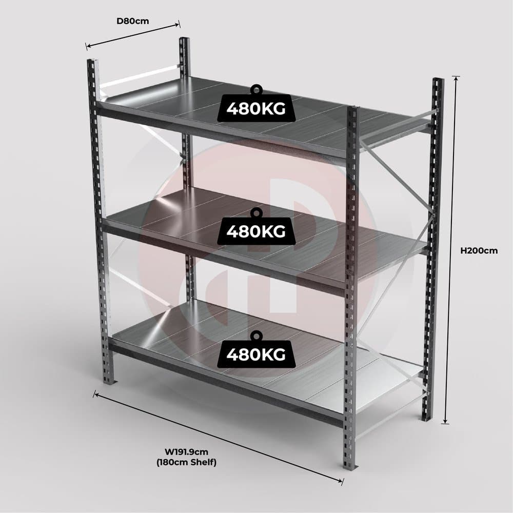 Mini Racking System 180 x 80 x 200cm H with 3 Galvanised Shelves — image 1