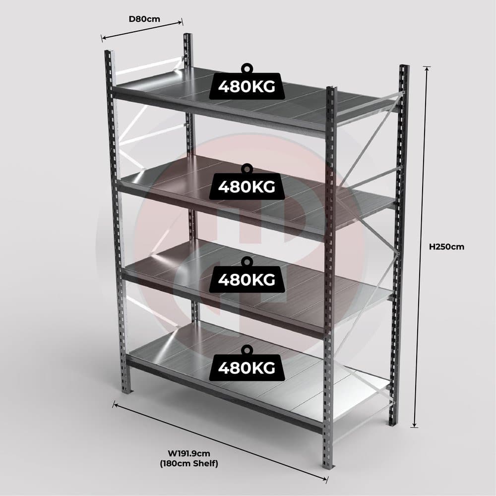 Mini Racking System 180 x 80 x 250cm H with 4 Galvanised Shelves — image 1
