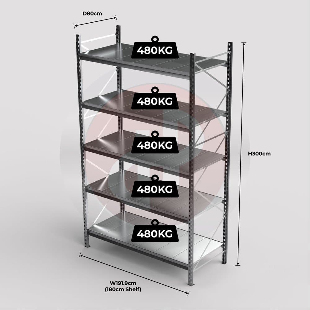 Mini Racking System 180 x 80 x 300cm H with 5 Galvanised Shelves — image 1