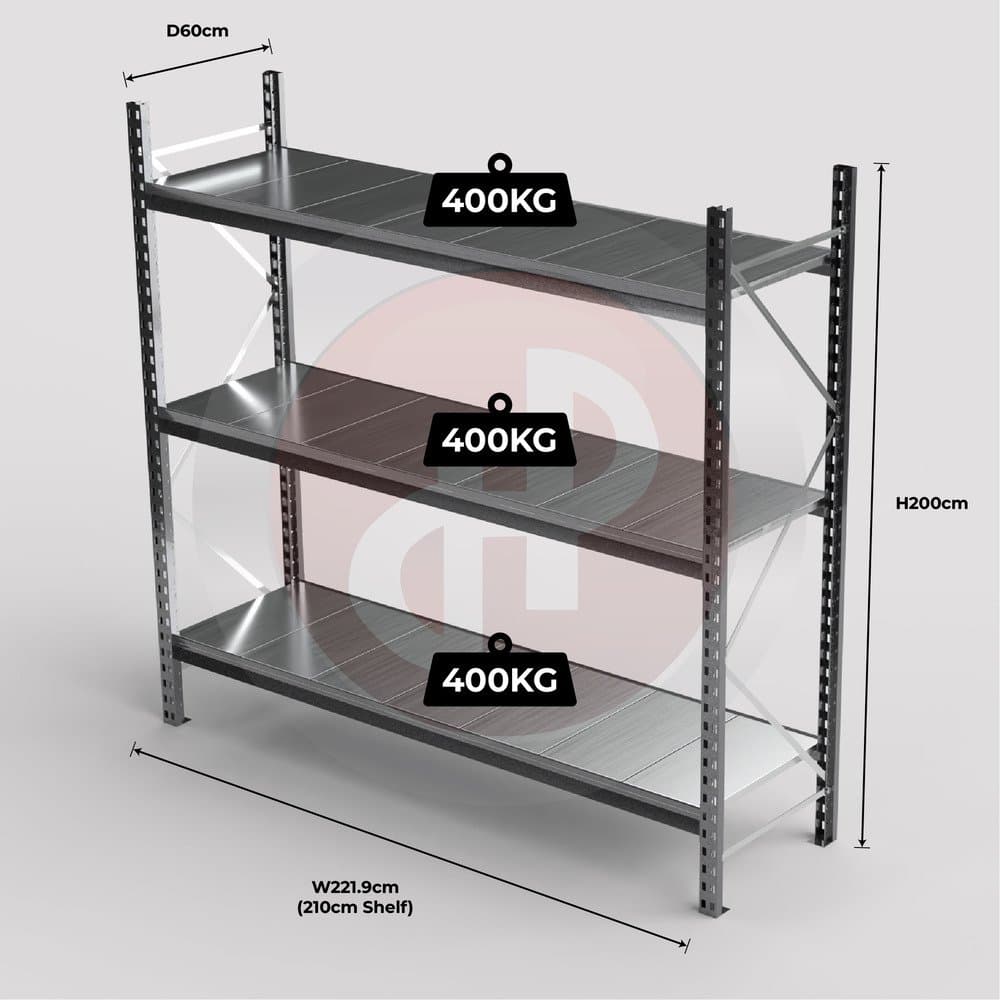 Mini Racking System 210 x 60 x 200cm H with 3 Galvanised Shelves — image 1