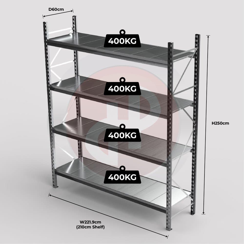 Mini Racking System 210 x 60 x 250cm H with 4 Galvanised Shelves — image 1