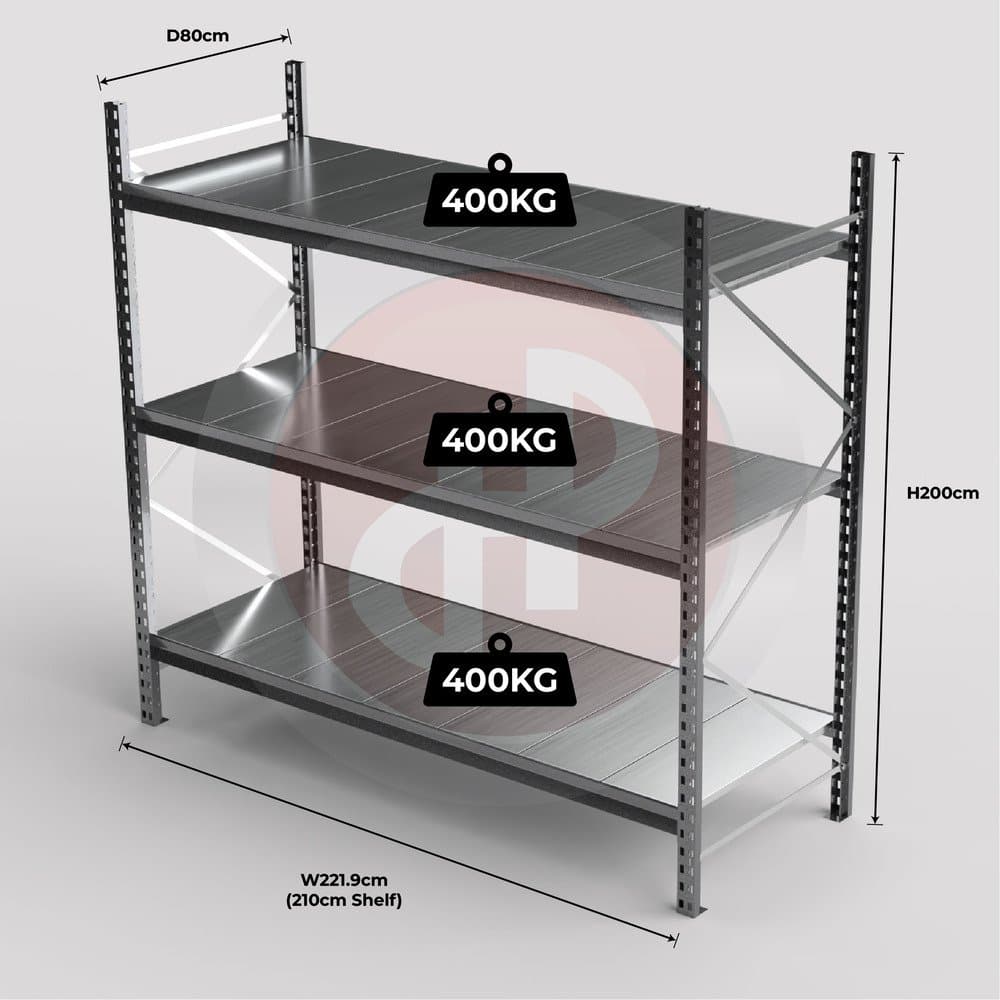 Mini Racking System 210 x 80 x 200cm H with 3 Galvanised Shelves — image 1