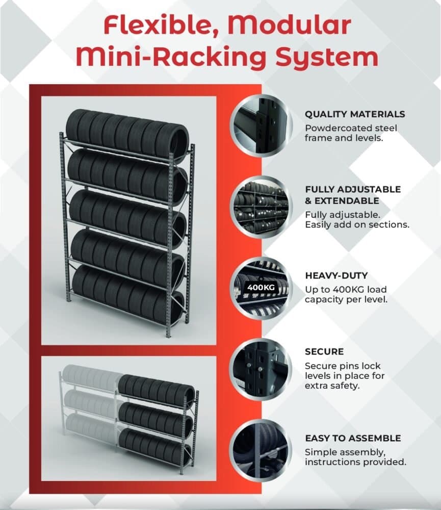 Tyre Racking System 250 x 60 x 200cm H with 4 levels — image 3