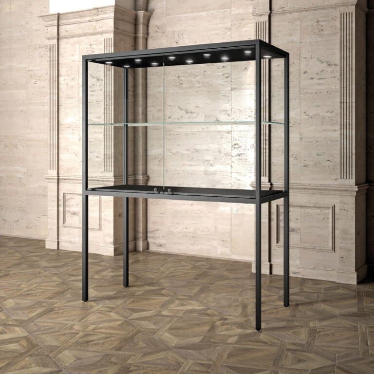Museum display showcase with 1 shelf and 10 top lights 160cm wide — image 1