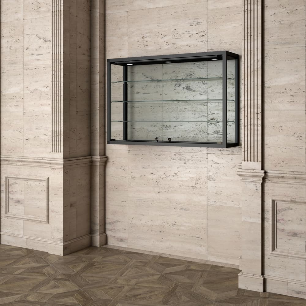 Wall Mounted Display Showcase With 3 Shelves and Top Lights 95cm Wide — image 1