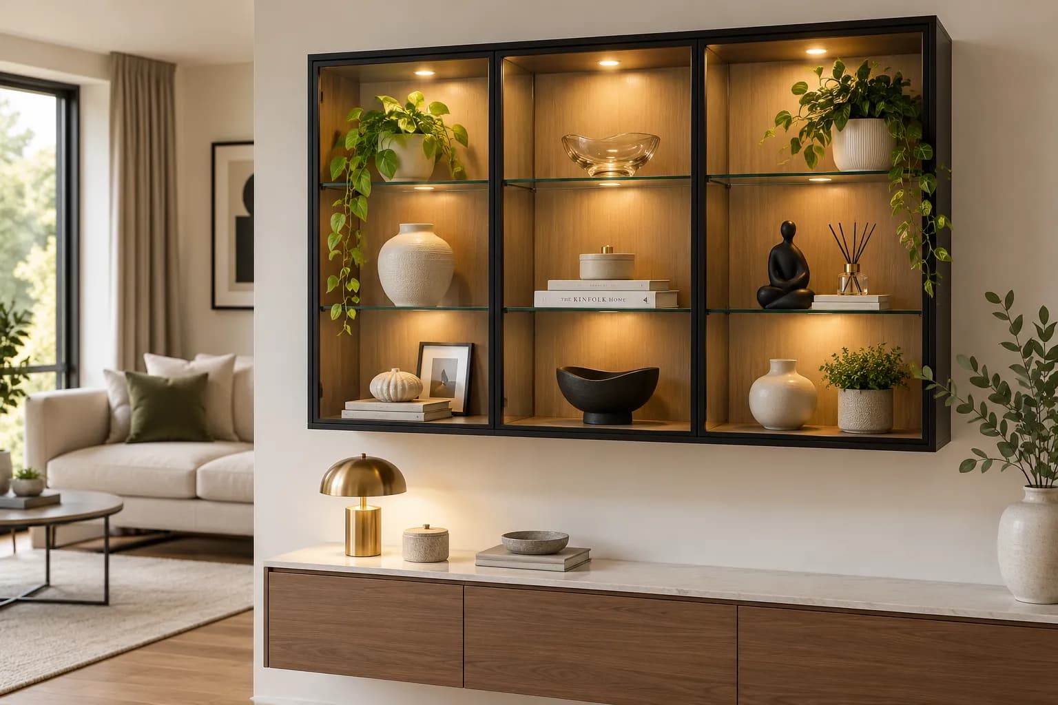 Warm Minimalist Display Cabinet Living Room
