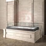 Focus display showcase  uv bonded glass 180cm wide x 45h