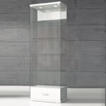 Quadram all glass showcase with top light and storage 60cm wide
