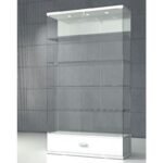 Quadram all glass showcase with top lights and storage 120cm wide